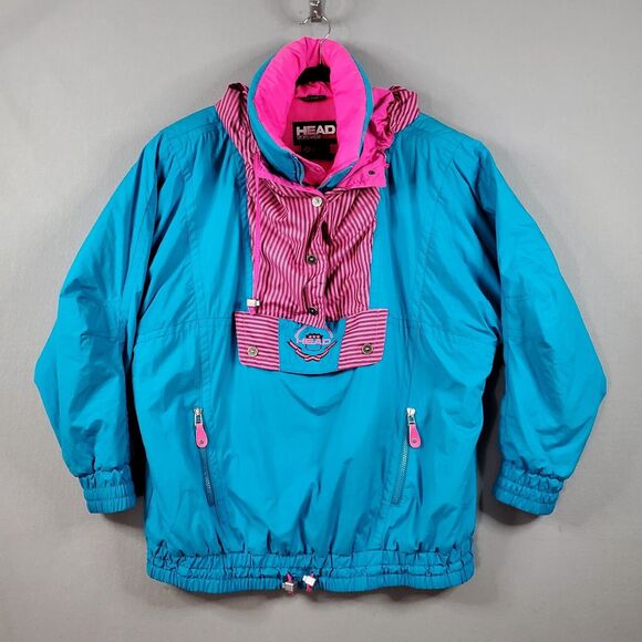 HEAD Jackets & Blazers - HEAD Vintage Blue Pink Neon Color Block Champion De Haute 1/2 Zip Womens 14 80’s